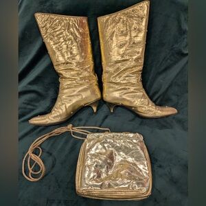 Susan Bennis/Warren Edwards all-leather gold boots $1100 - vintage bag $900